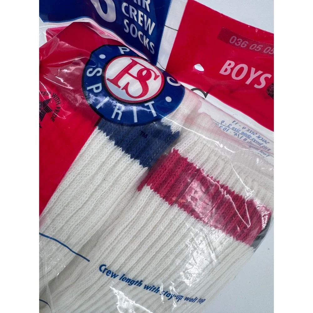 Pro Spirit Crew Socks Boys youth Size 9-11 White Striped 6 Pair USA Vintage